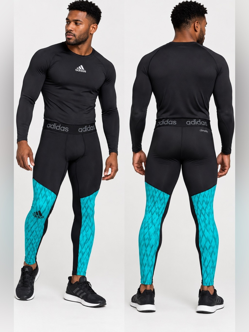 Adidas Techfit Climalite Menβs Compression Tights Black Teal Geometric Leggings